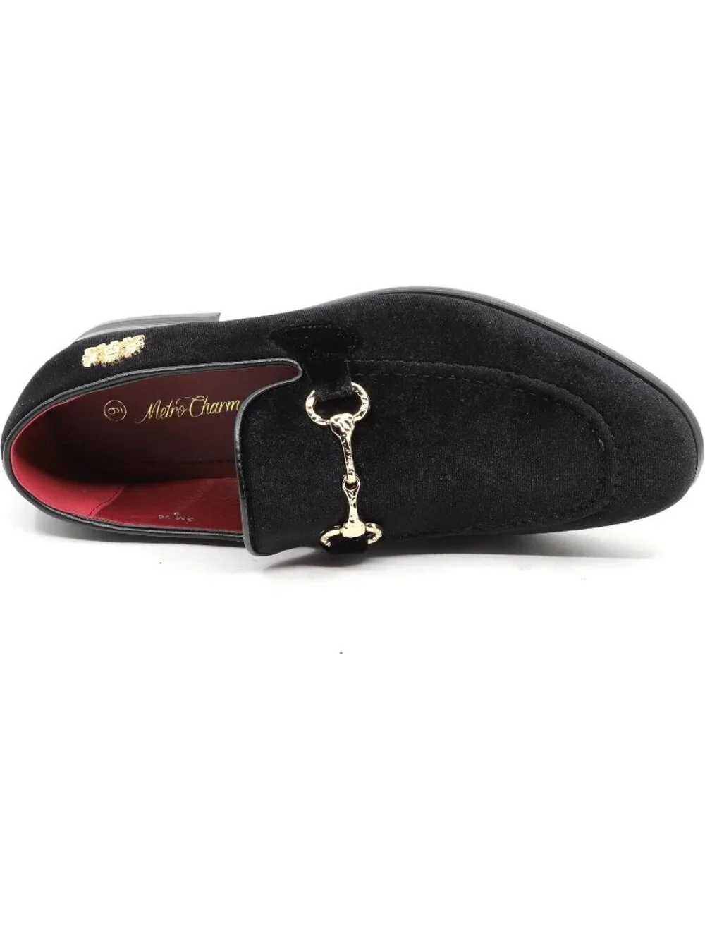Metrocharm Men's Black Rubber Velvet Loafers Gold Buckle Slip On Classic Shoes
